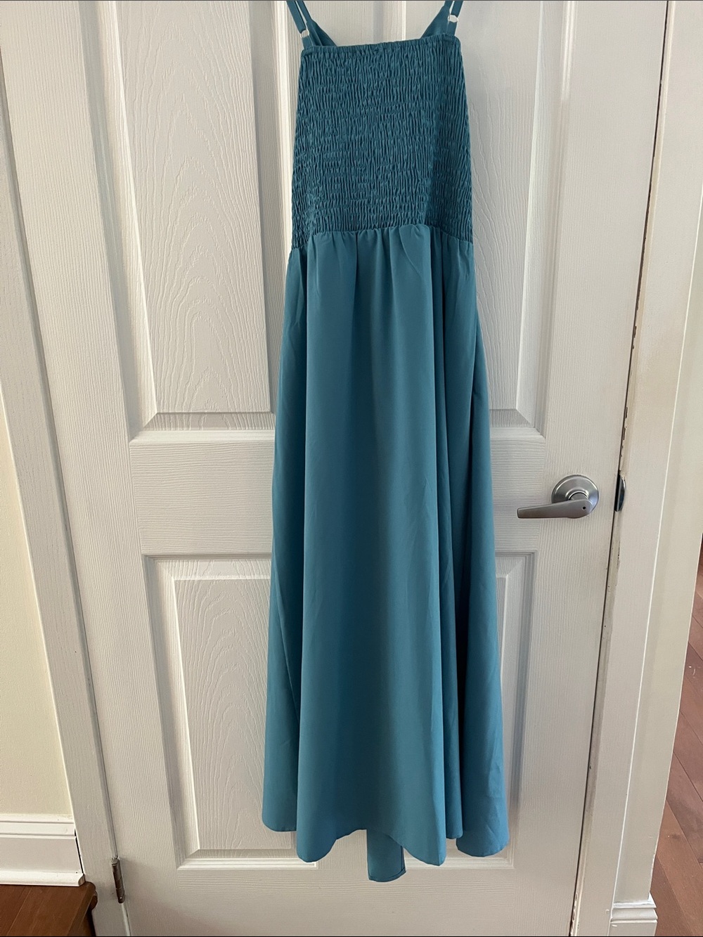 Teal Blue Spaghetti-Strap Midi Dress with Front Cutout - Picture 3 of 4